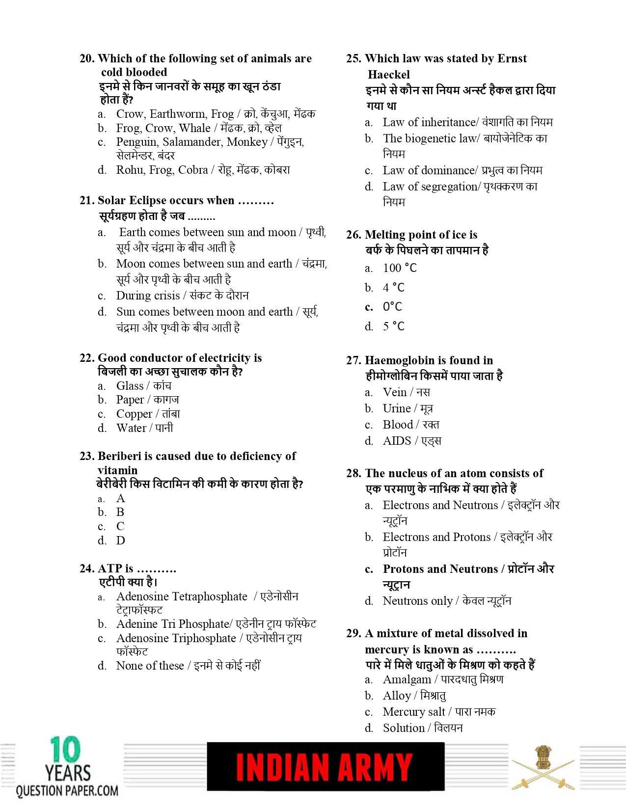 Indian Army GD 2019 Question Paper