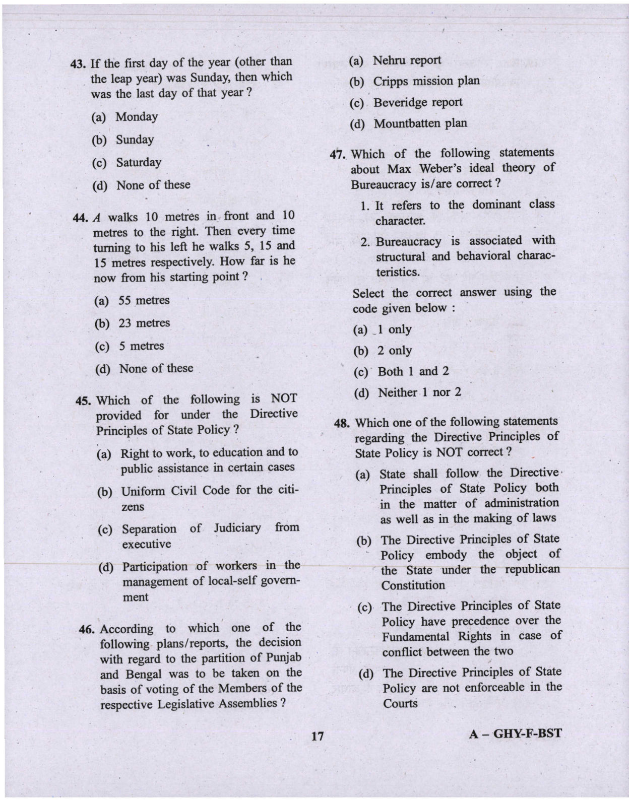 CAPF AC Question Paper-1 2019 — page 17 of 48