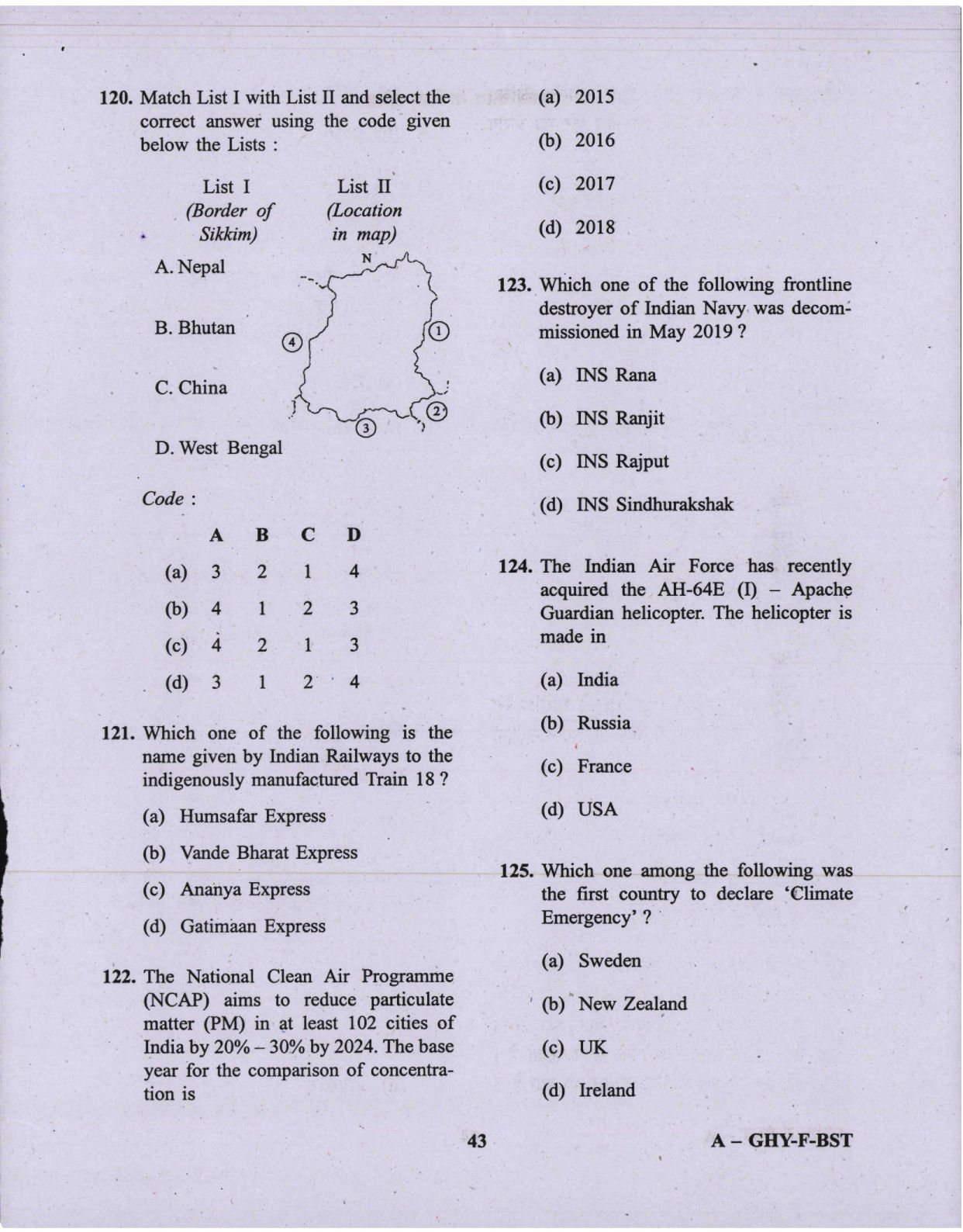 CAPF AC Question Paper-1 2019 — page 43 of 48