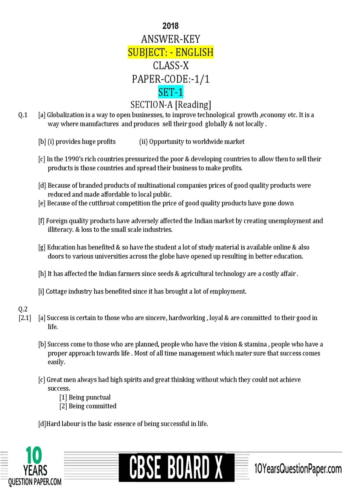 CBSE Class 10 English Communicative 2018 solved Question Paper