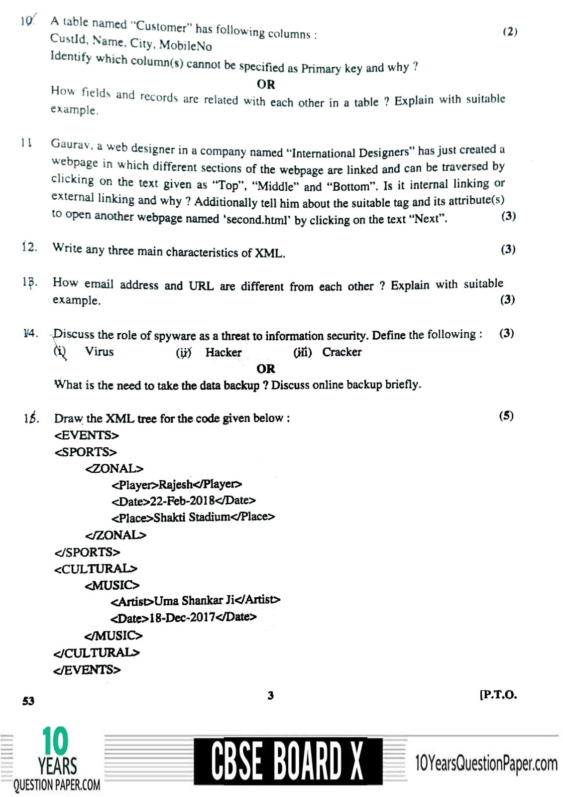 CBSE Class 10 Foundation of Information Technology 2018 Question Paper