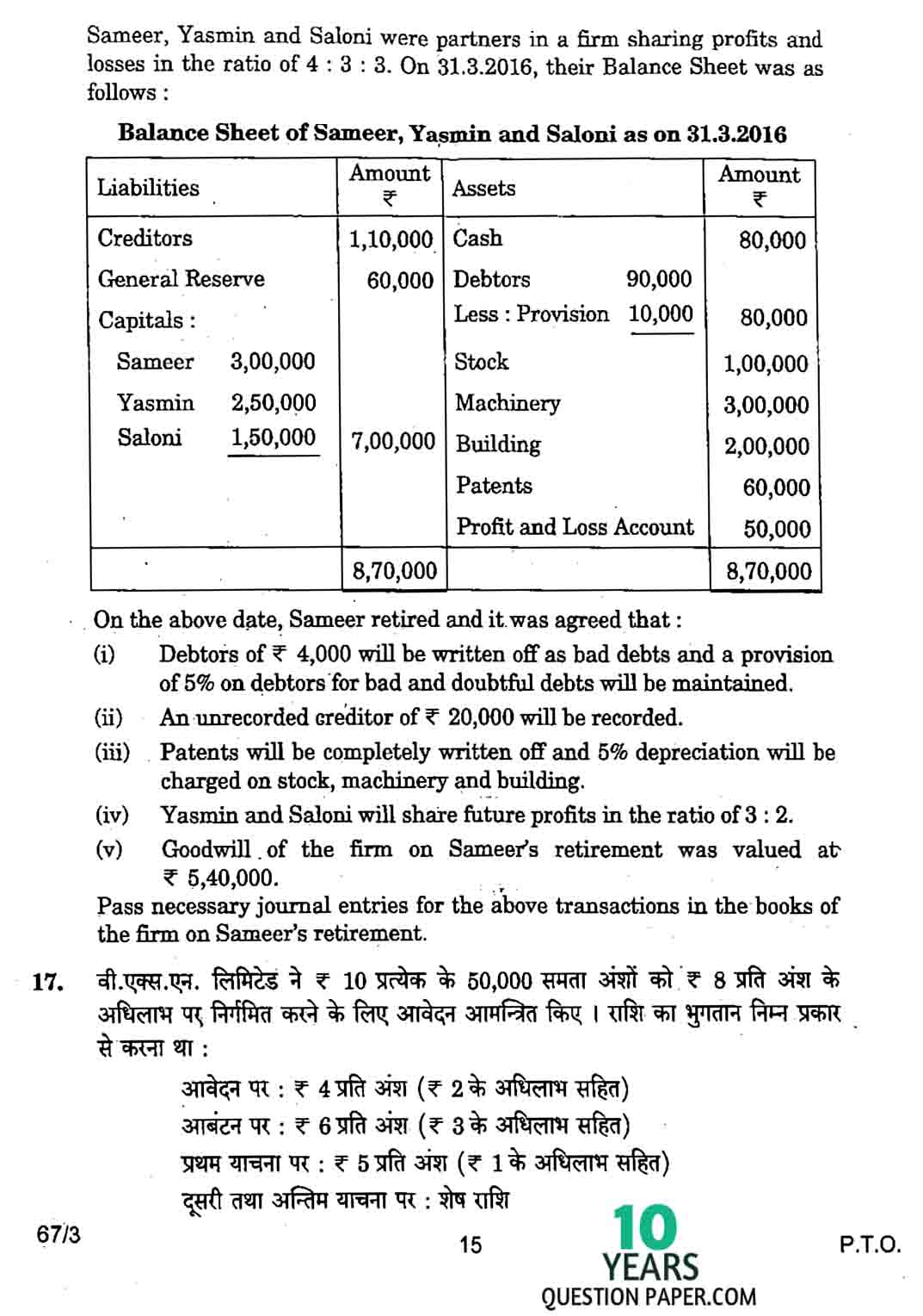 CBSE Class 12 Accountancy 2017 Question Paper