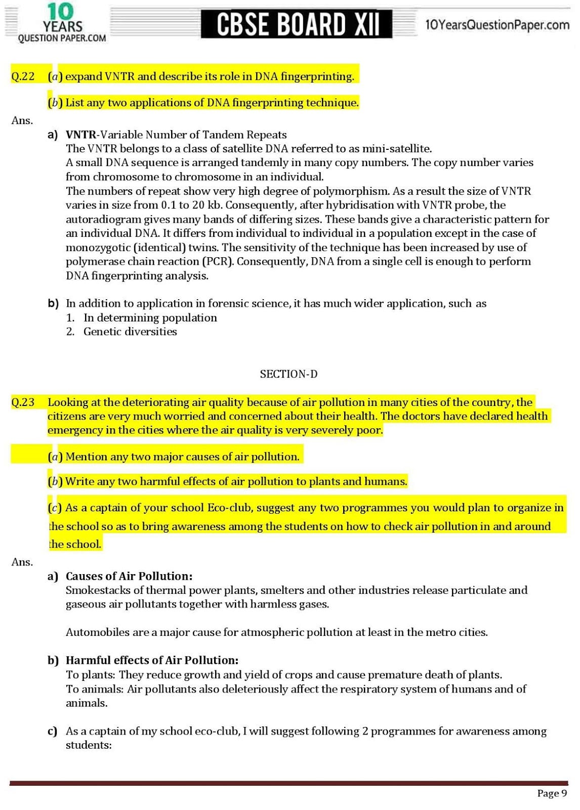 CBSE Class 12 Biology 2018 Solved Paper