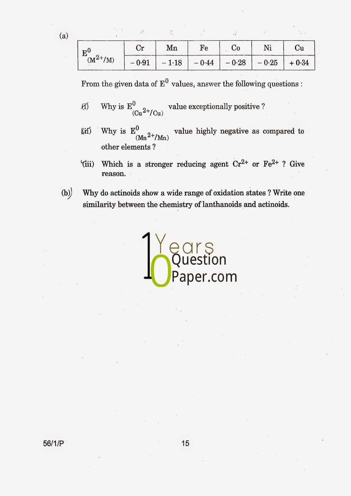 CBSE Class 12 Chemistry 2015 Question Paper