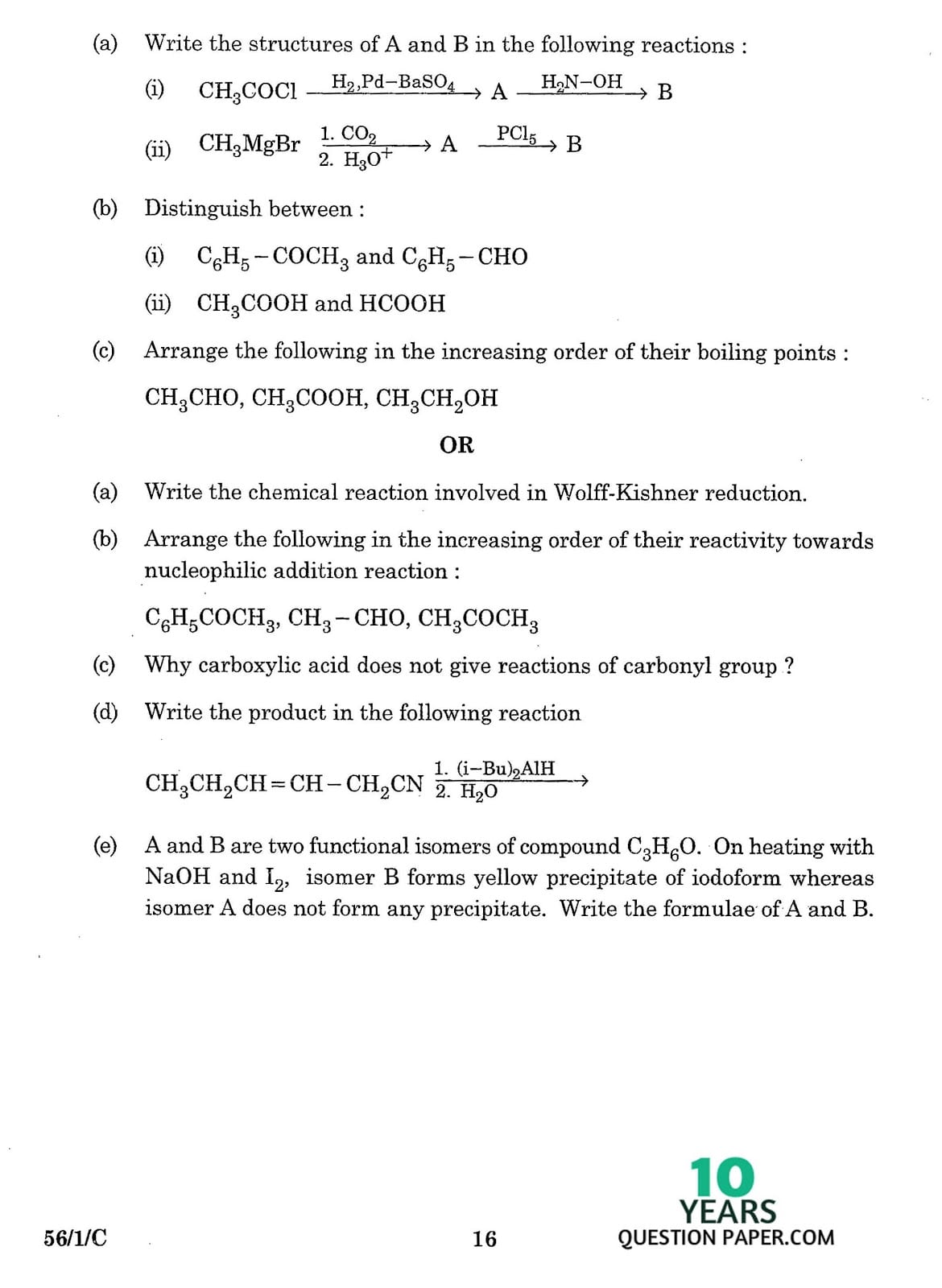 CBSE Class 12 Chemistry 2016 Question Paper