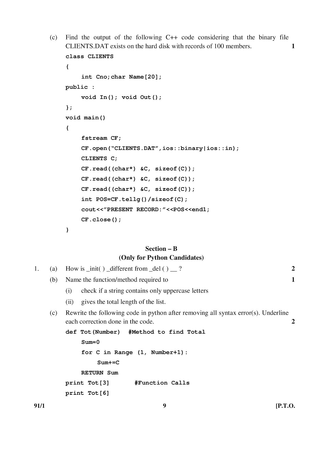 CBSE Class 12 Computer Science 2015 Question Paper