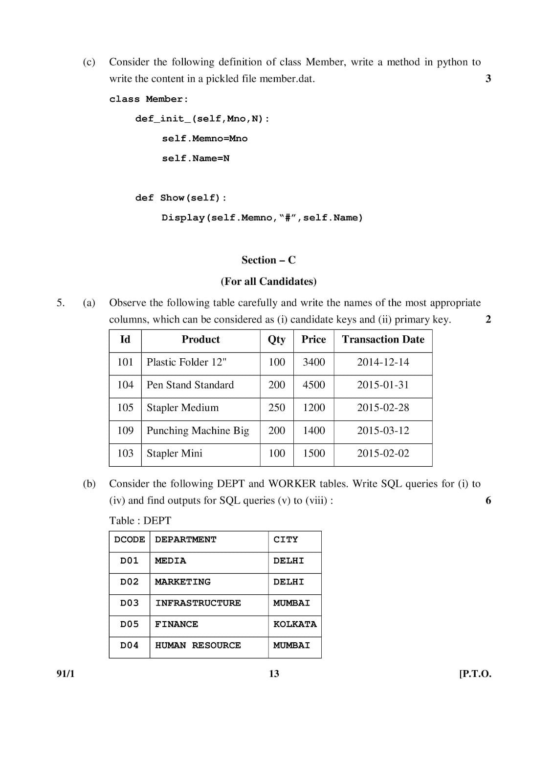 CBSE Class 12 Computer Science 2015 Question Paper