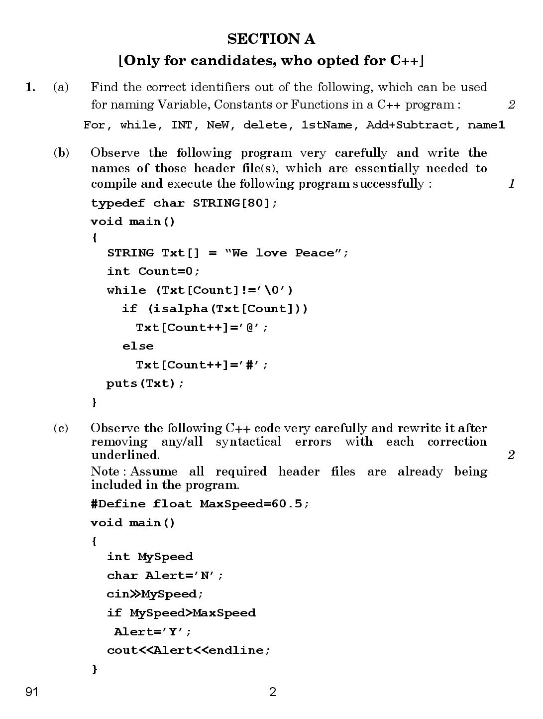 CBSE Class 12 Computer Science 2016 Question Paper