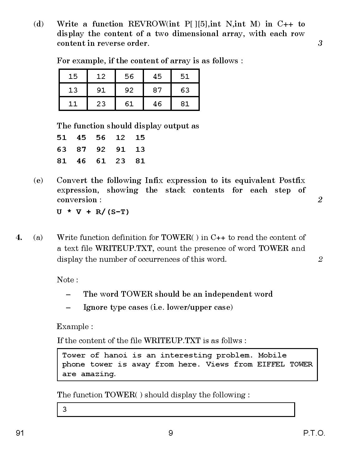 CBSE Class 12 Computer Science 2016 Question Paper