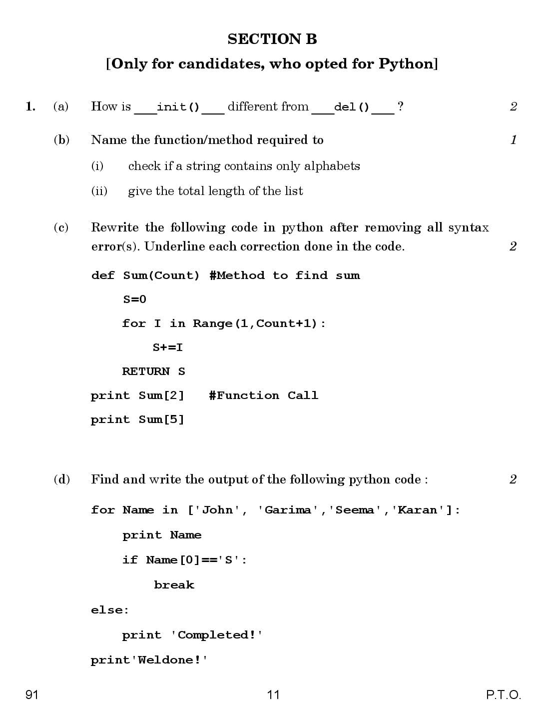 CBSE Class 12 Computer Science 2016 Question Paper