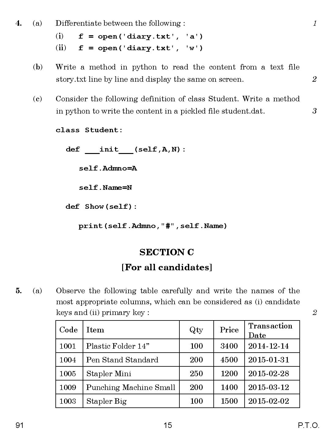 CBSE Class 12 Computer Science 2016 Question Paper