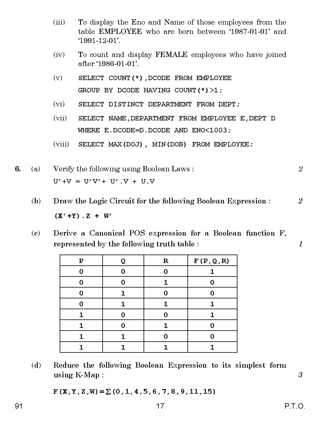 CBSE Class 12 Computer Science 2016 Question Paper