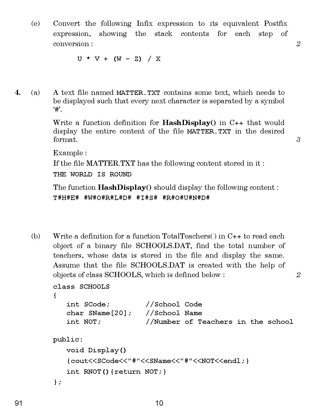 CBSE Class 12 Computer Science 2018 Question Paper