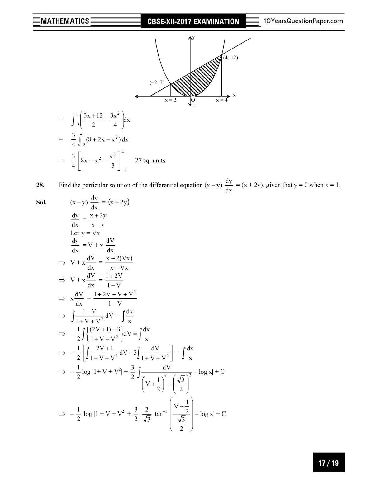 CBSE Class 12 Mathematics 2017 Solved Paper