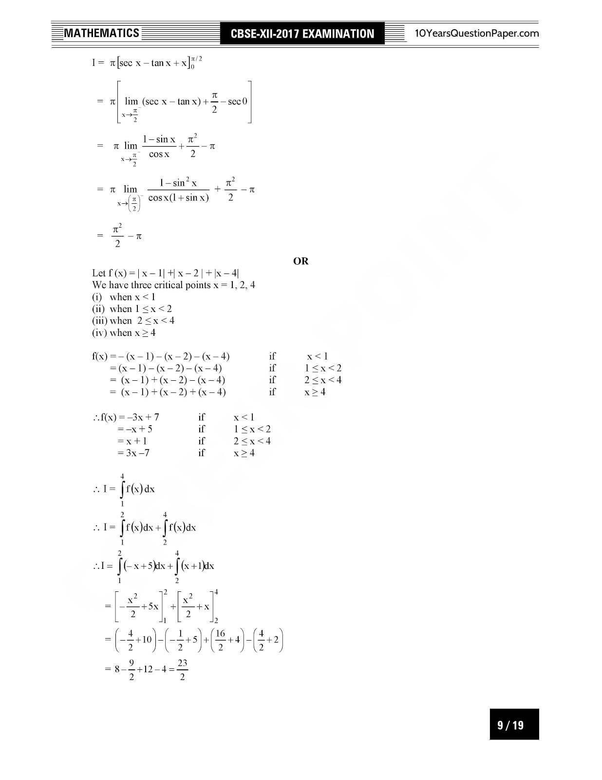 CBSE Class 12 Mathematics 2017 Solved Paper