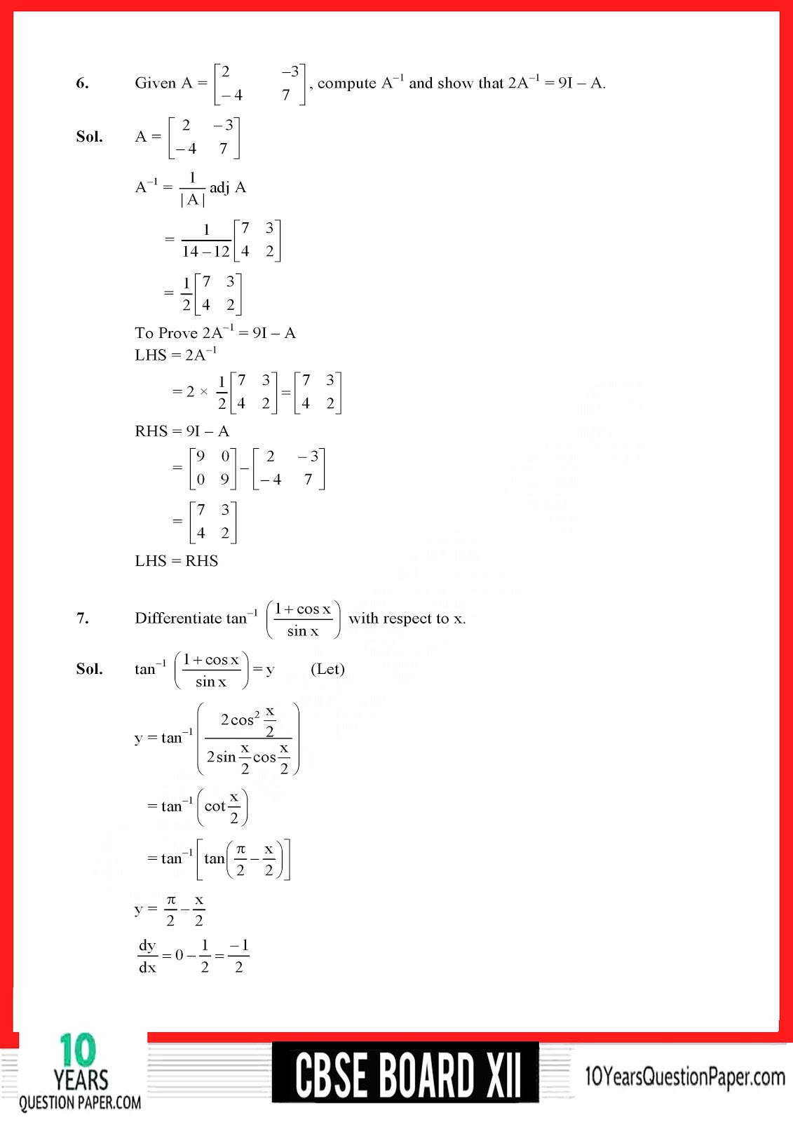 CBSE Class 12 Mathematics 2018 Solved Paper