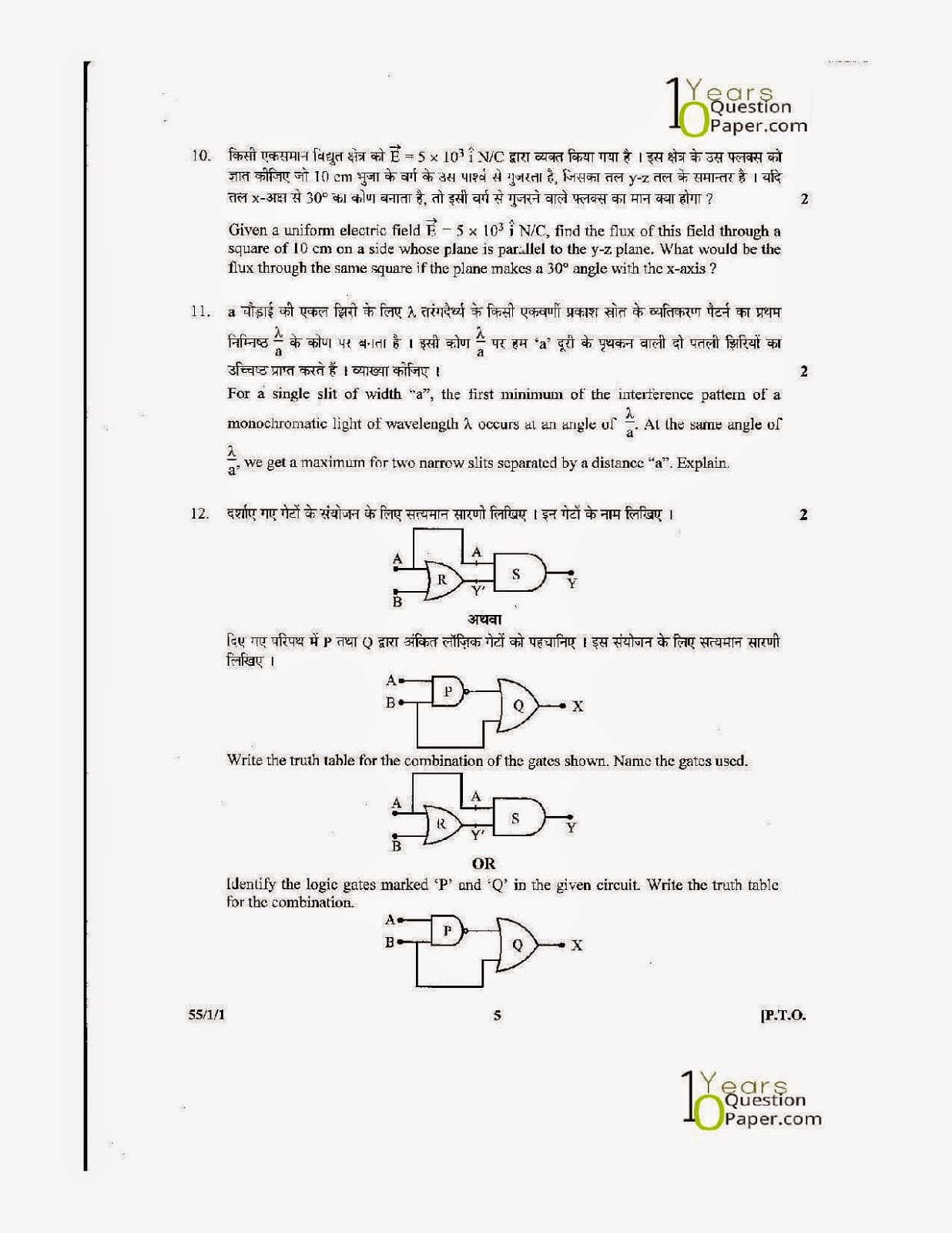 CBSE Class 12 Physics 2014 Question Paper