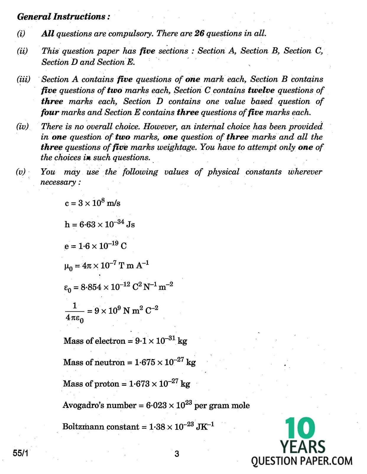 CBSE Class 12 Physics 2017 Question Paper