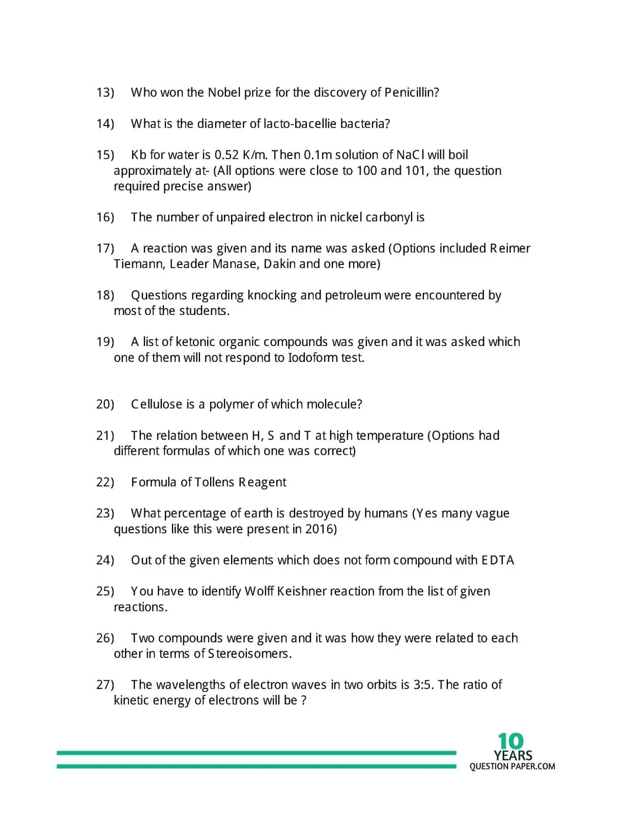 Bitsat 2016 Previous Year Question Paper