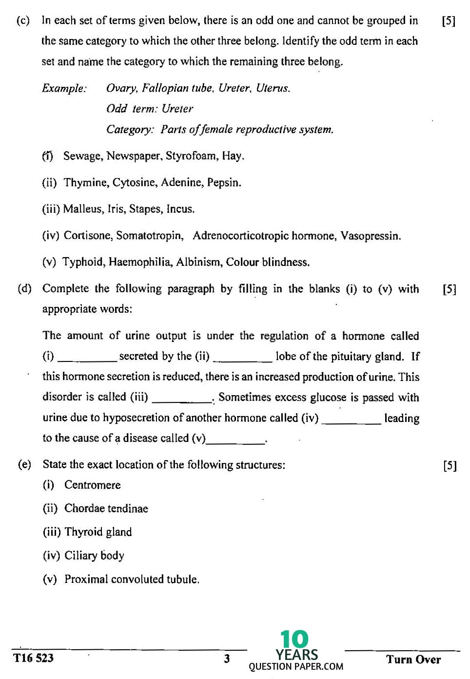 ICSE Class X 2016 Biology Question Paper ICSE Class 10 Biology 2016 Question Paper
