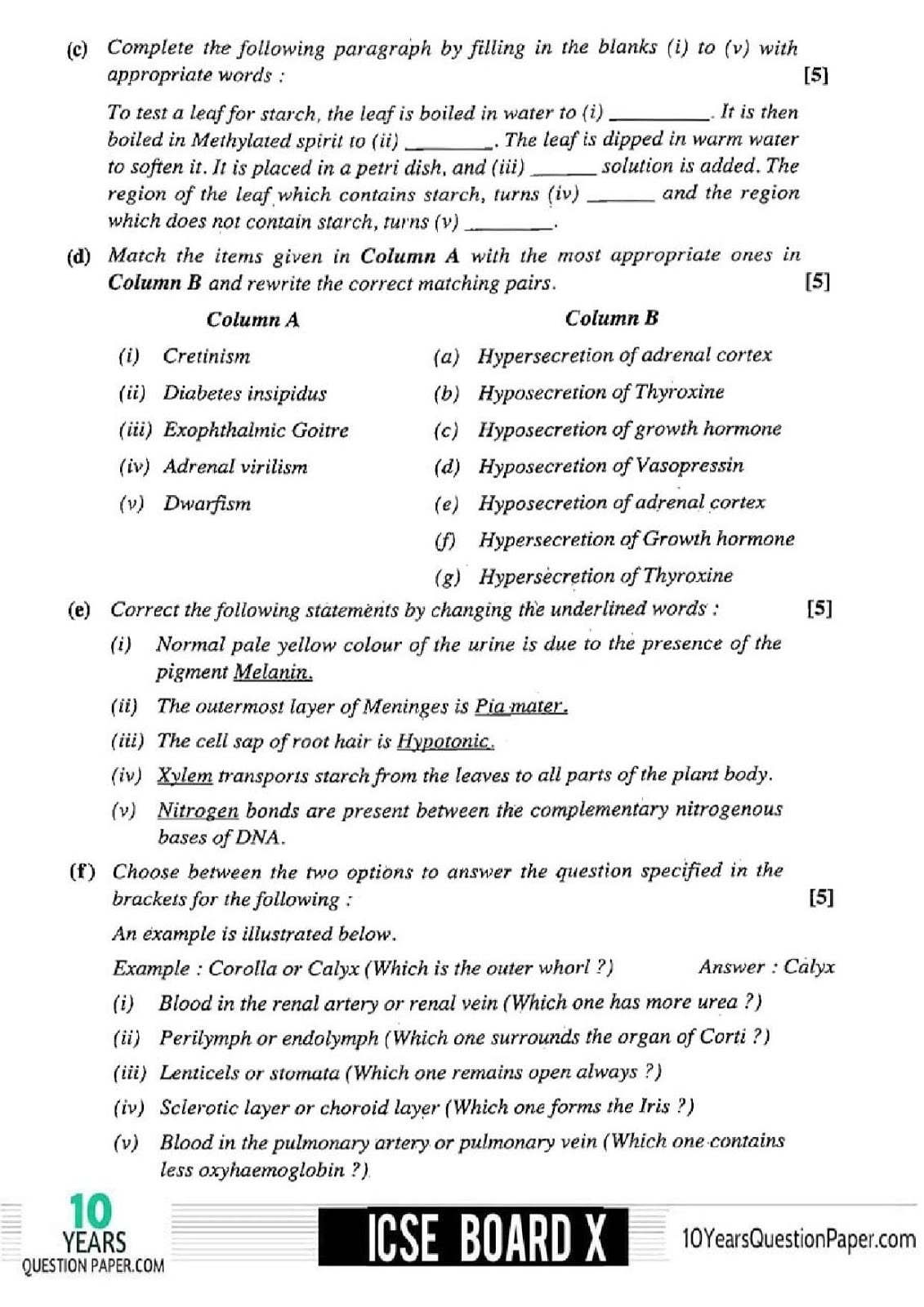 ICSE Class 10 Biology 2018 Solved Paper