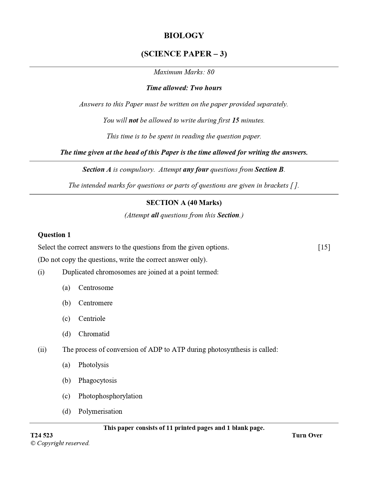 ICSE Class 10 Biology Question Paper 2024 Solved PDF Download — page 1