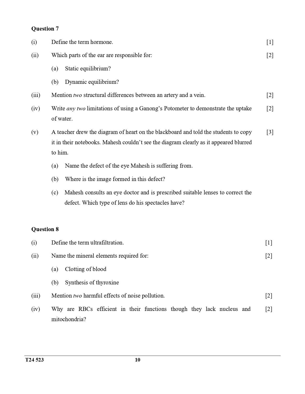 ICSE Class 10 Biology Question Paper 2024 Solved PDF Download — page 10