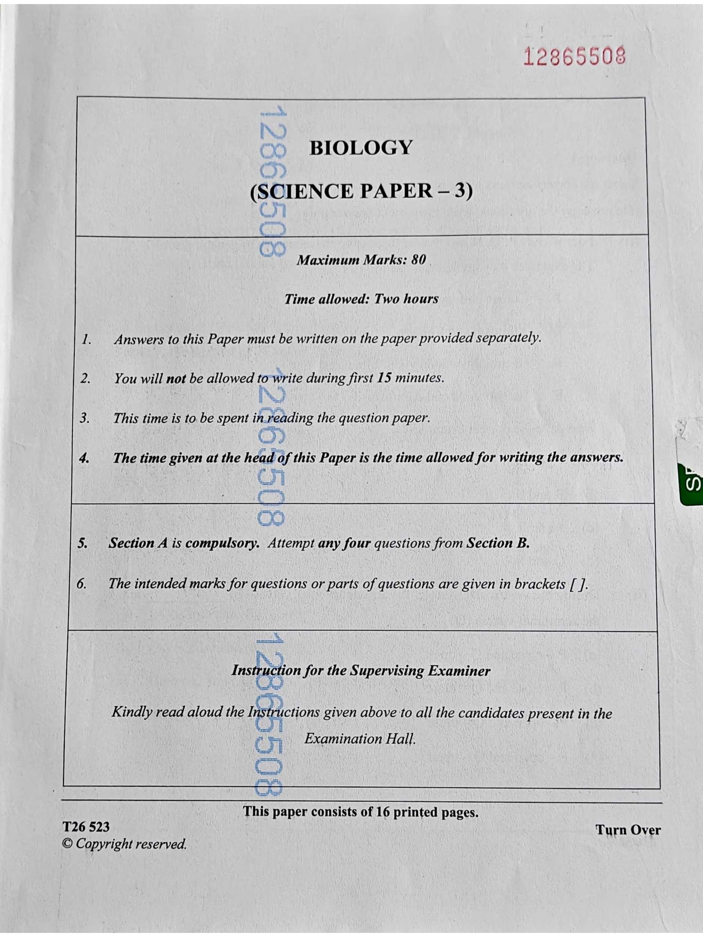 ICSE Class 10 Biology Question Paper 2026 Solved PDF Download — page 1