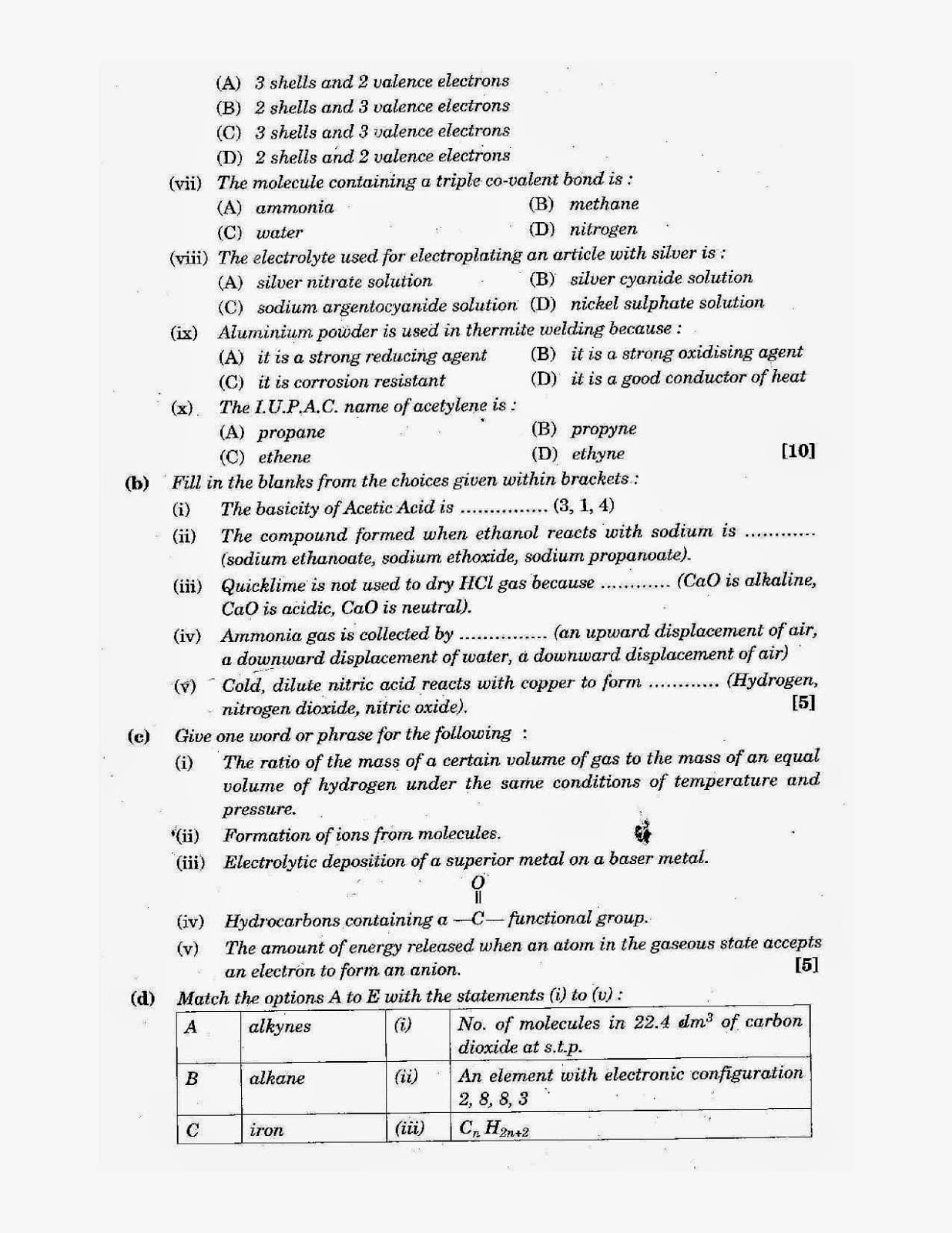 ICSE Class X 2014 Chemistry Question Paper ICSE Class 10 Chemistry 2014 Question Paper