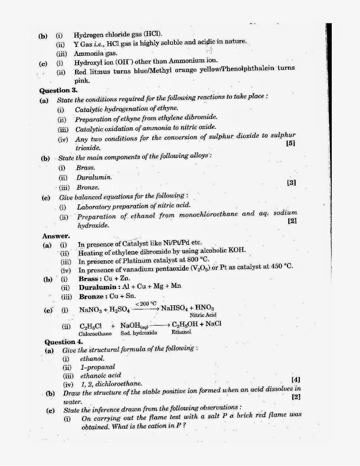ICSE Class X 2014 Chemistry Question Paper ICSE Class 10 Chemistry 2014 Question Paper