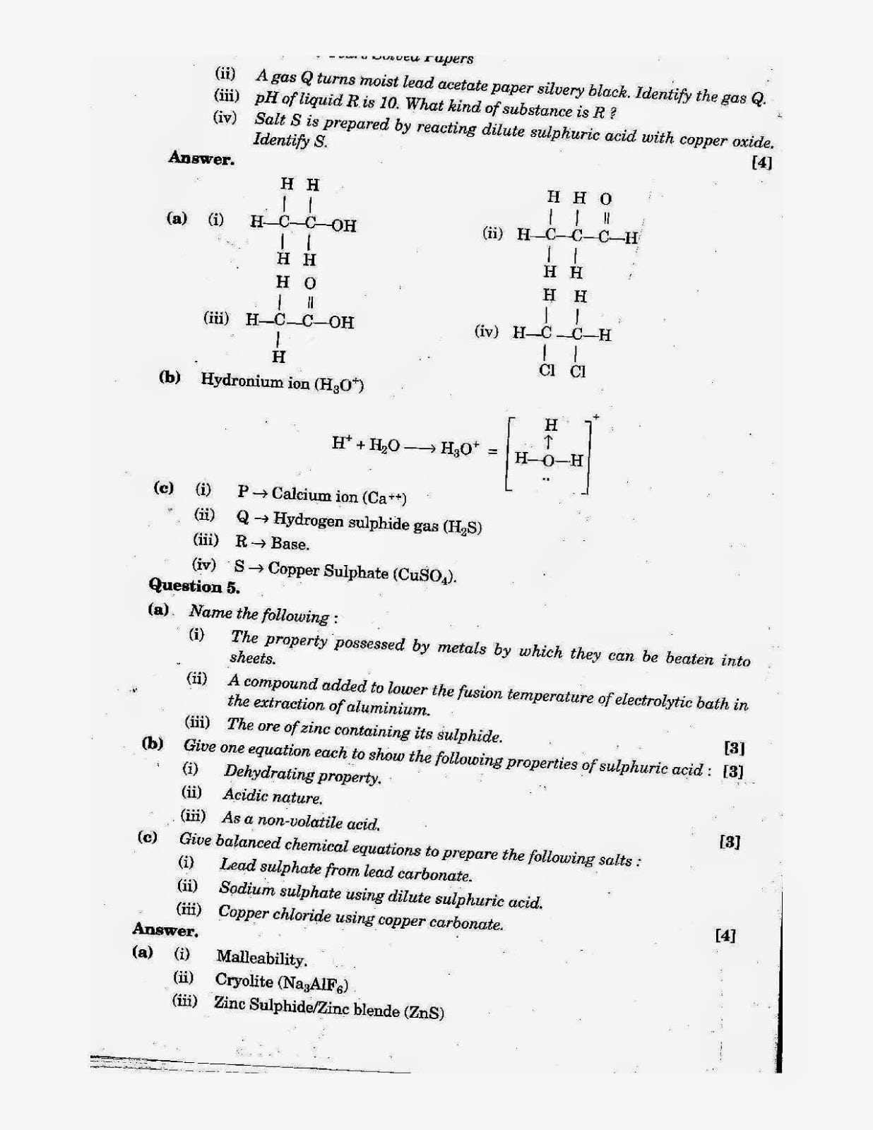 ICSE Class X 2014 Chemistry Question Paper ICSE Class 10 Chemistry 2014 Question Paper