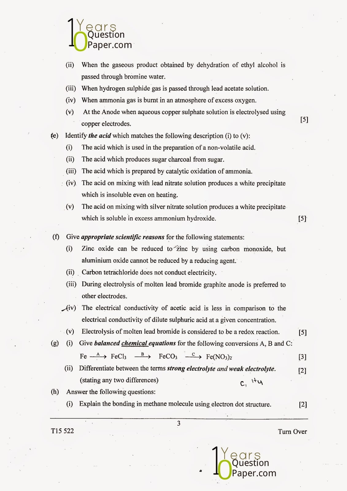 ICSE Class X 2015 Chemistry Question Paper ICSE Class 10 Chemistry 2015 Question Paper