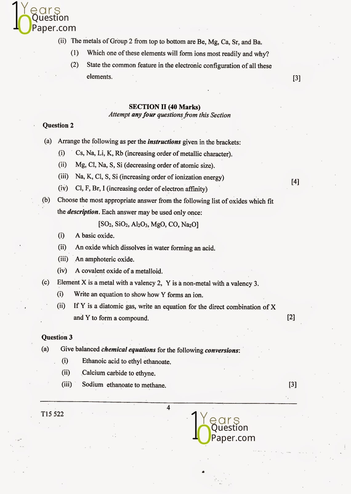ICSE Class X 2015 Chemistry Question Paper ICSE Class 10 Chemistry 2015 Question Paper