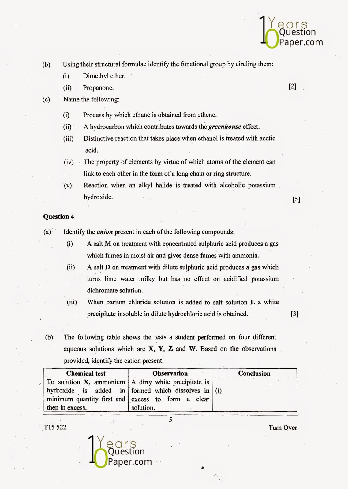 ICSE Class X 2015 Chemistry Question Paper ICSE Class 10 Chemistry 2015 Question Paper