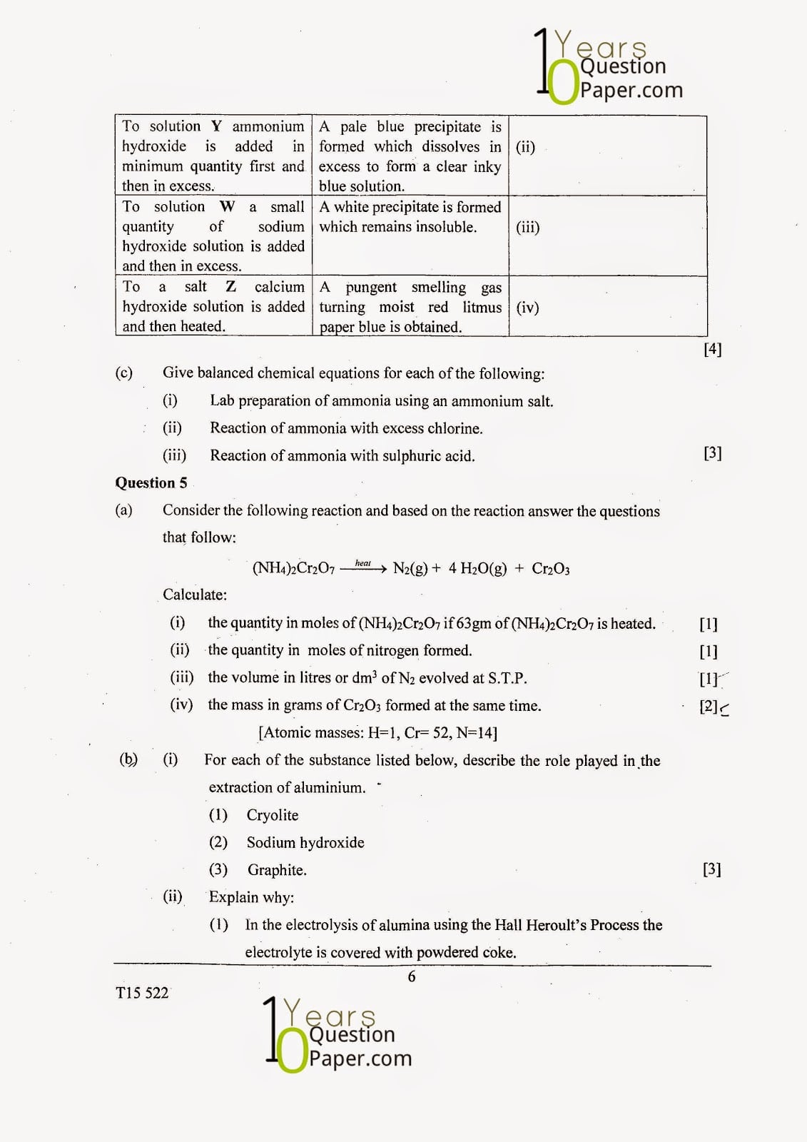 ICSE Class X 2015 Chemistry Question Paper ICSE Class 10 Chemistry 2015 Question Paper