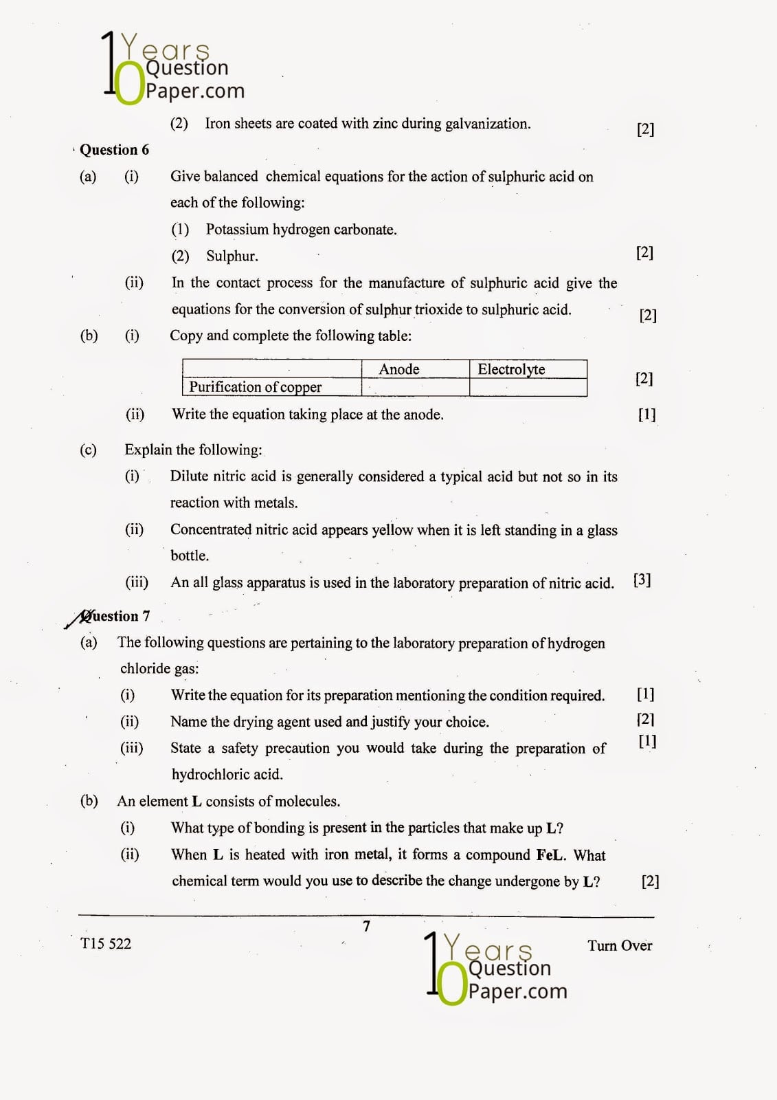 ICSE Class X 2015 Chemistry Question Paper ICSE Class 10 Chemistry 2015 Question Paper