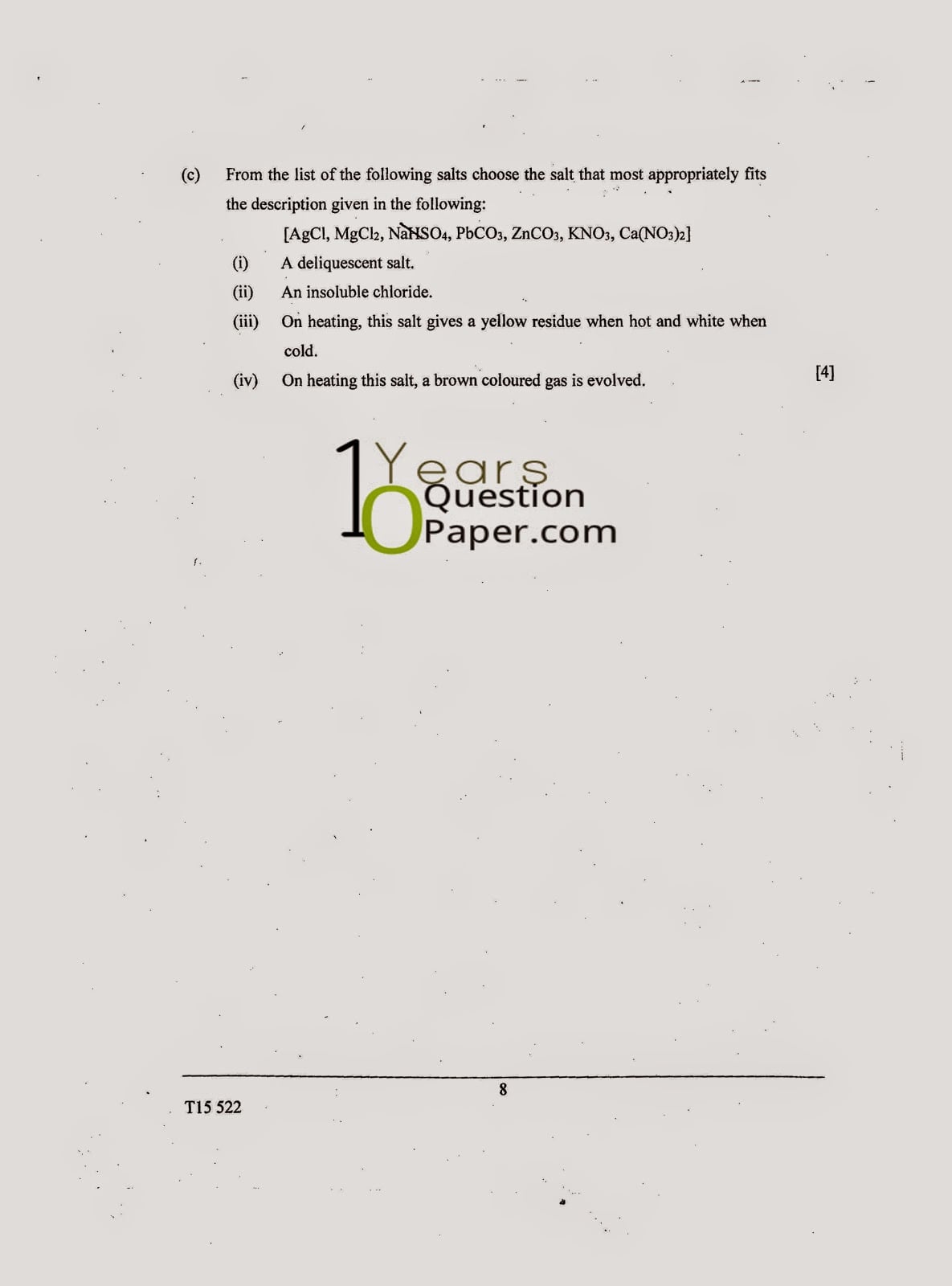 ICSE Class 10 Chemistry 2015 Question Paper