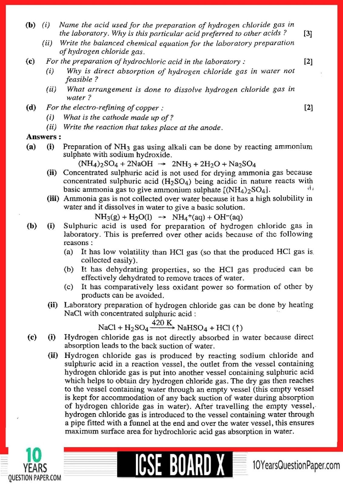 ICSE Class 10 Chemistry 2018 Solved Paper