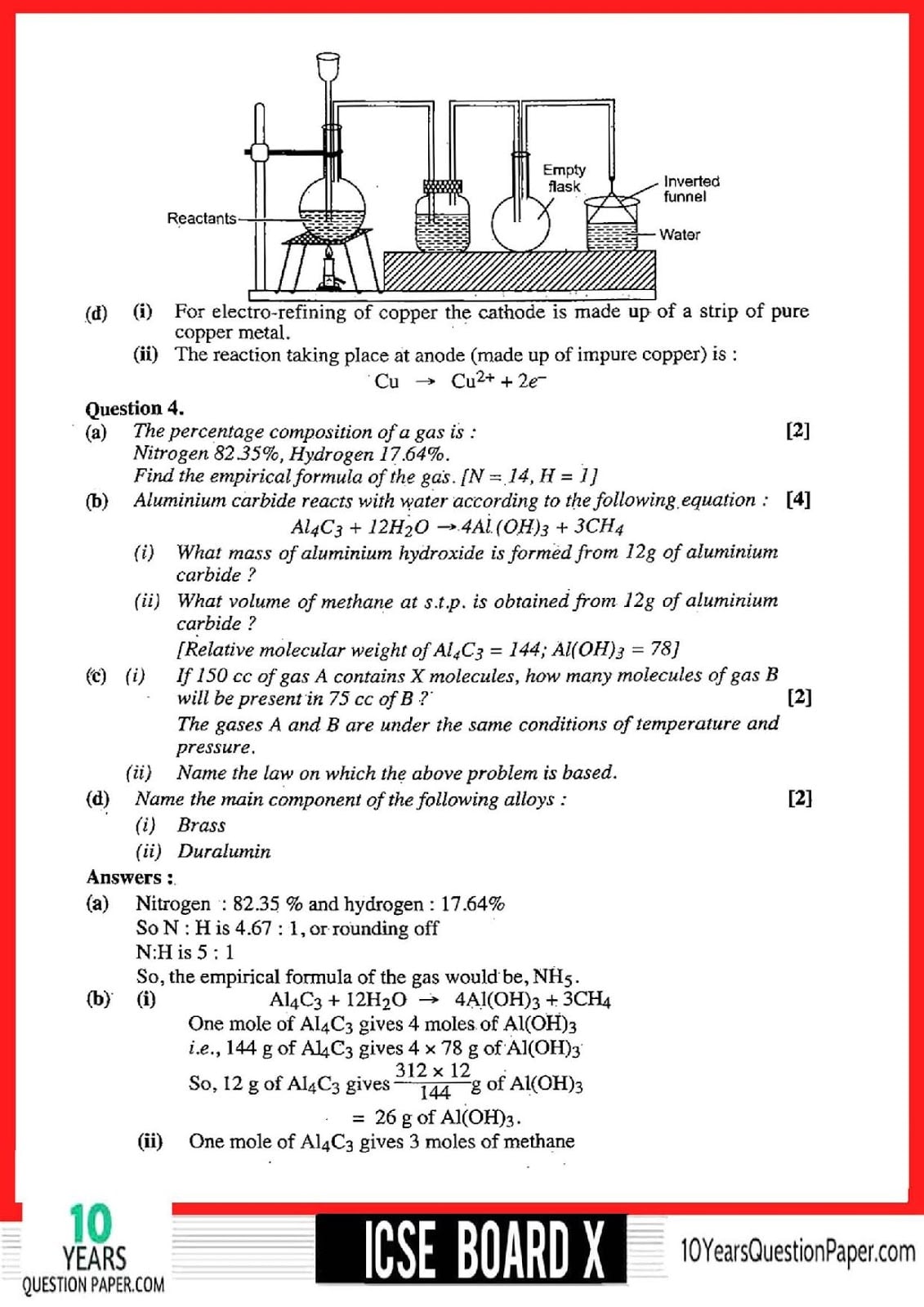 ICSE Class 10 Chemistry 2018 Solved Paper