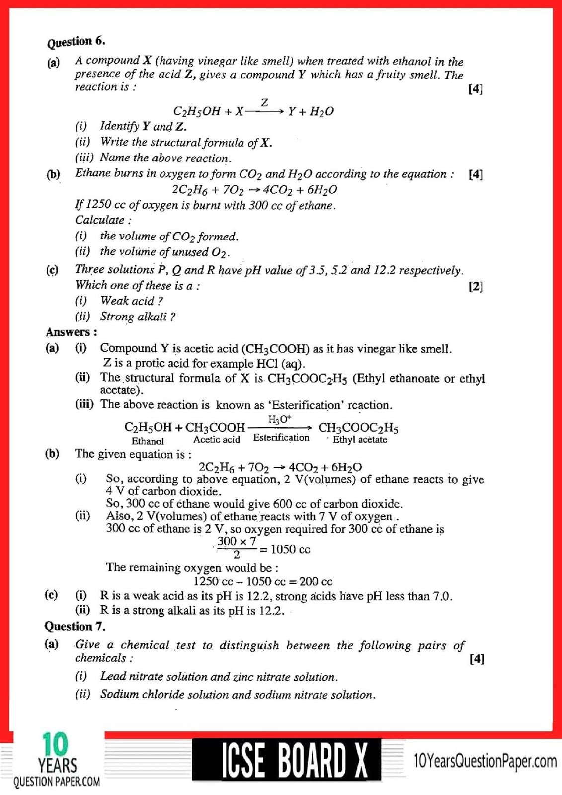 ICSE Class 10 Chemistry 2018 Solved Paper