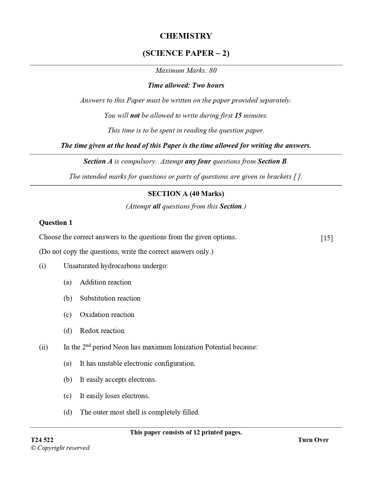 ICSE Class 10 Chemistry Question Paper 2024 Solved PDF Download — page 1