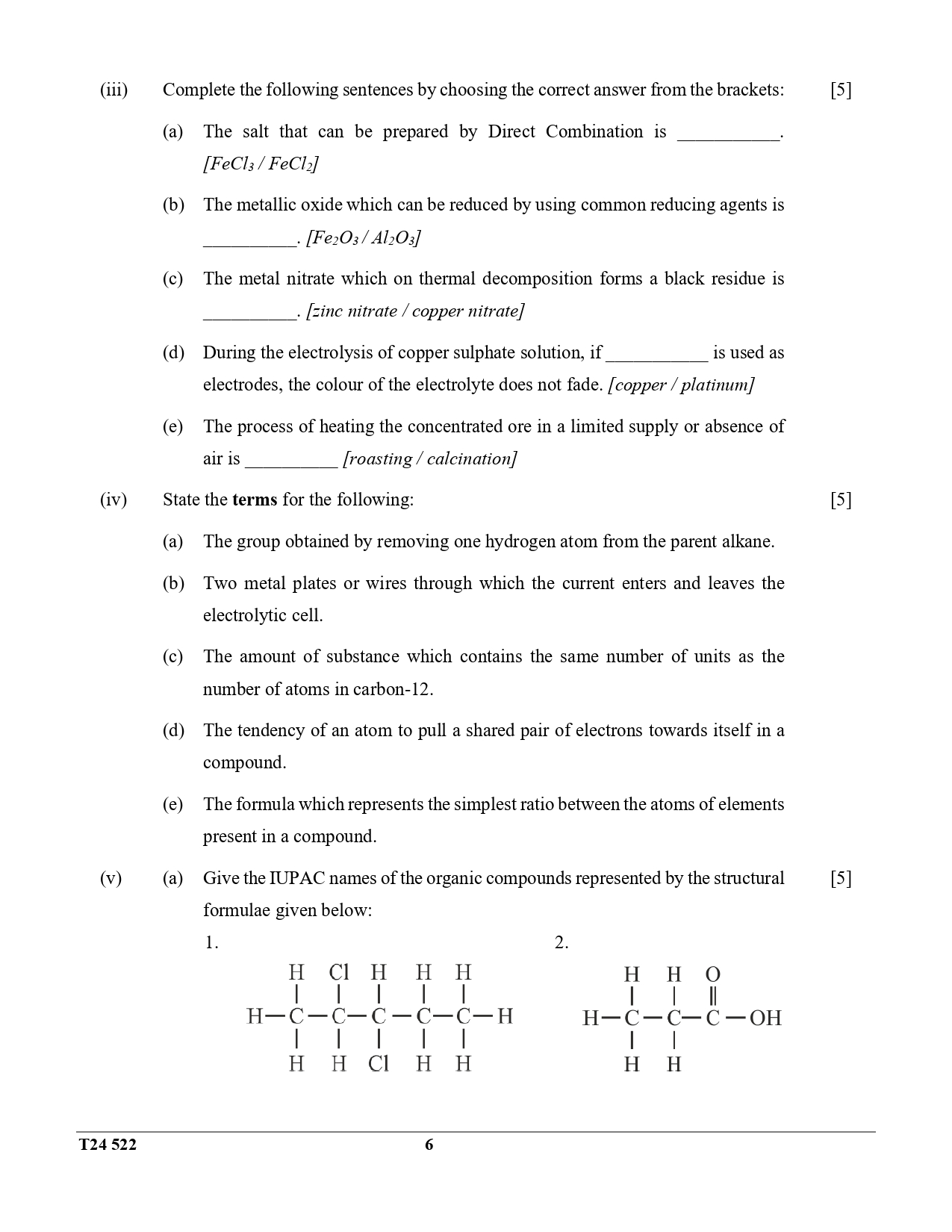ICSE Class 10 Chemistry Question Paper 2024 Solved PDF Download — page 6
