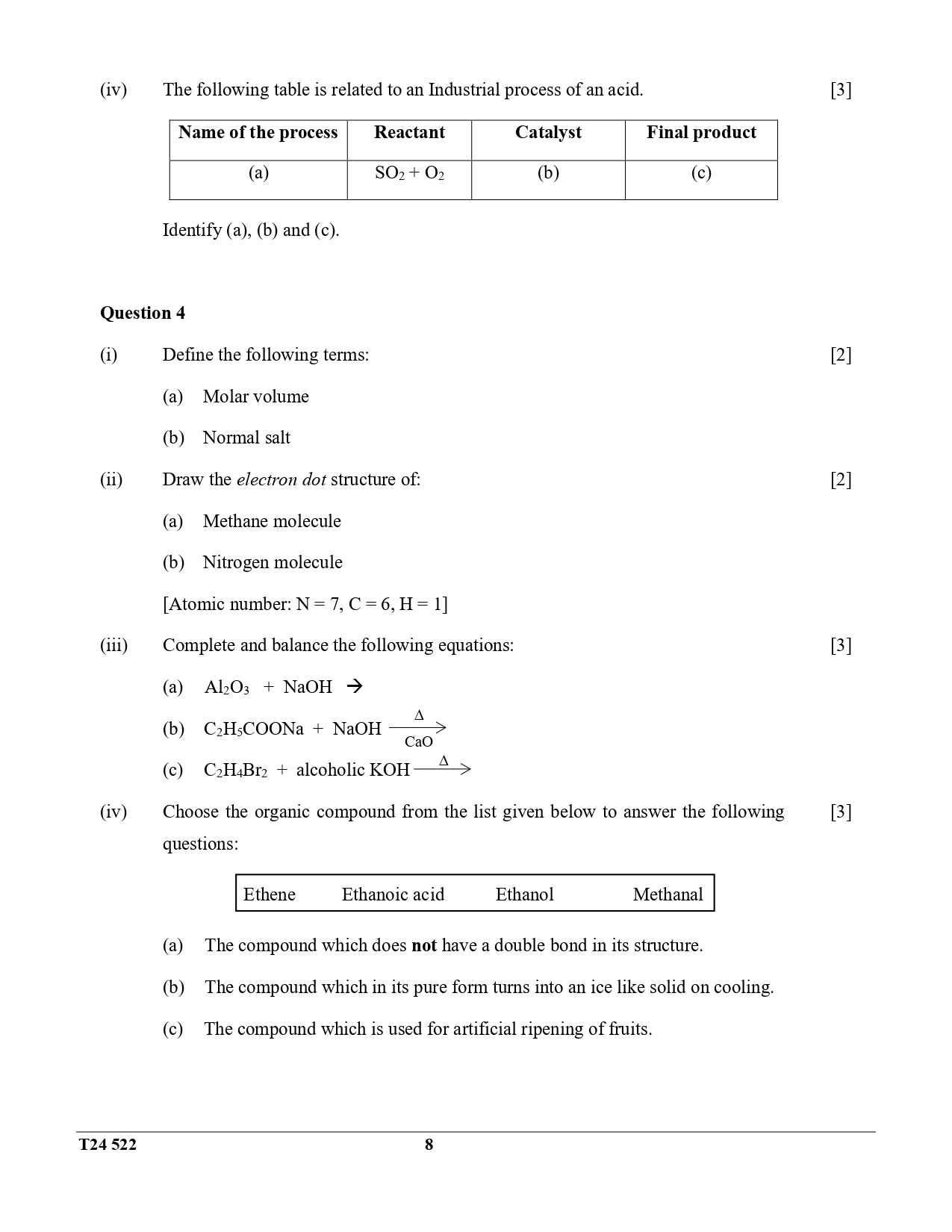 ICSE Class 10 Chemistry Question Paper 2024 Solved PDF Download — page 8