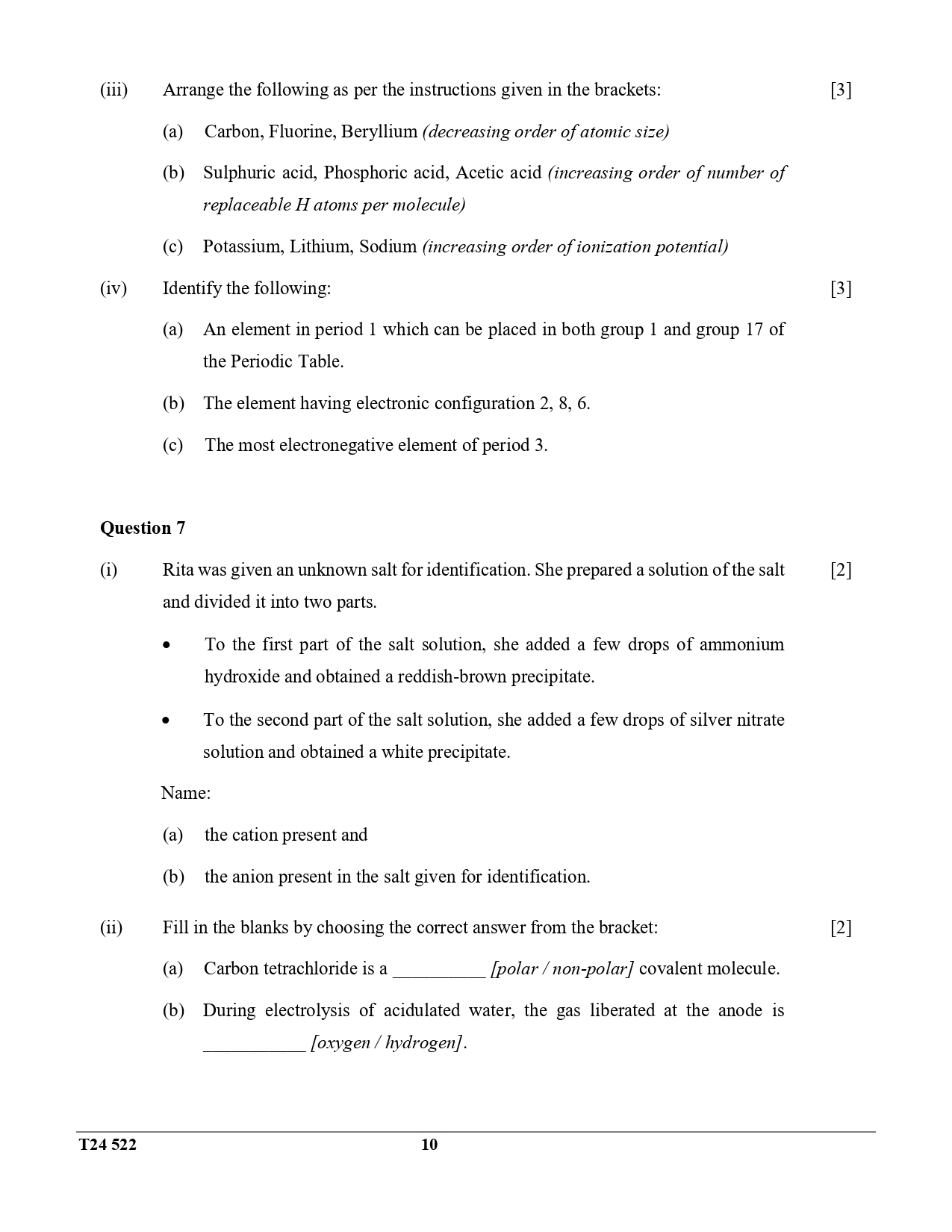 ICSE Class 10 Chemistry Question Paper 2024 Solved PDF Download — page 10