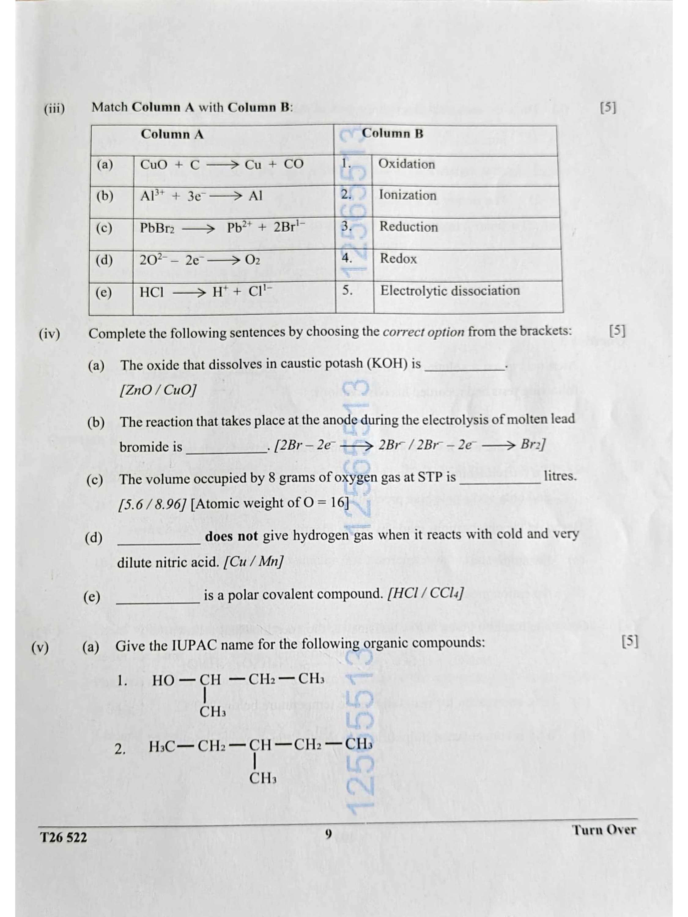 ICSE Class 10 Chemistry Question Paper 2026 Solved PDF Download — page 9