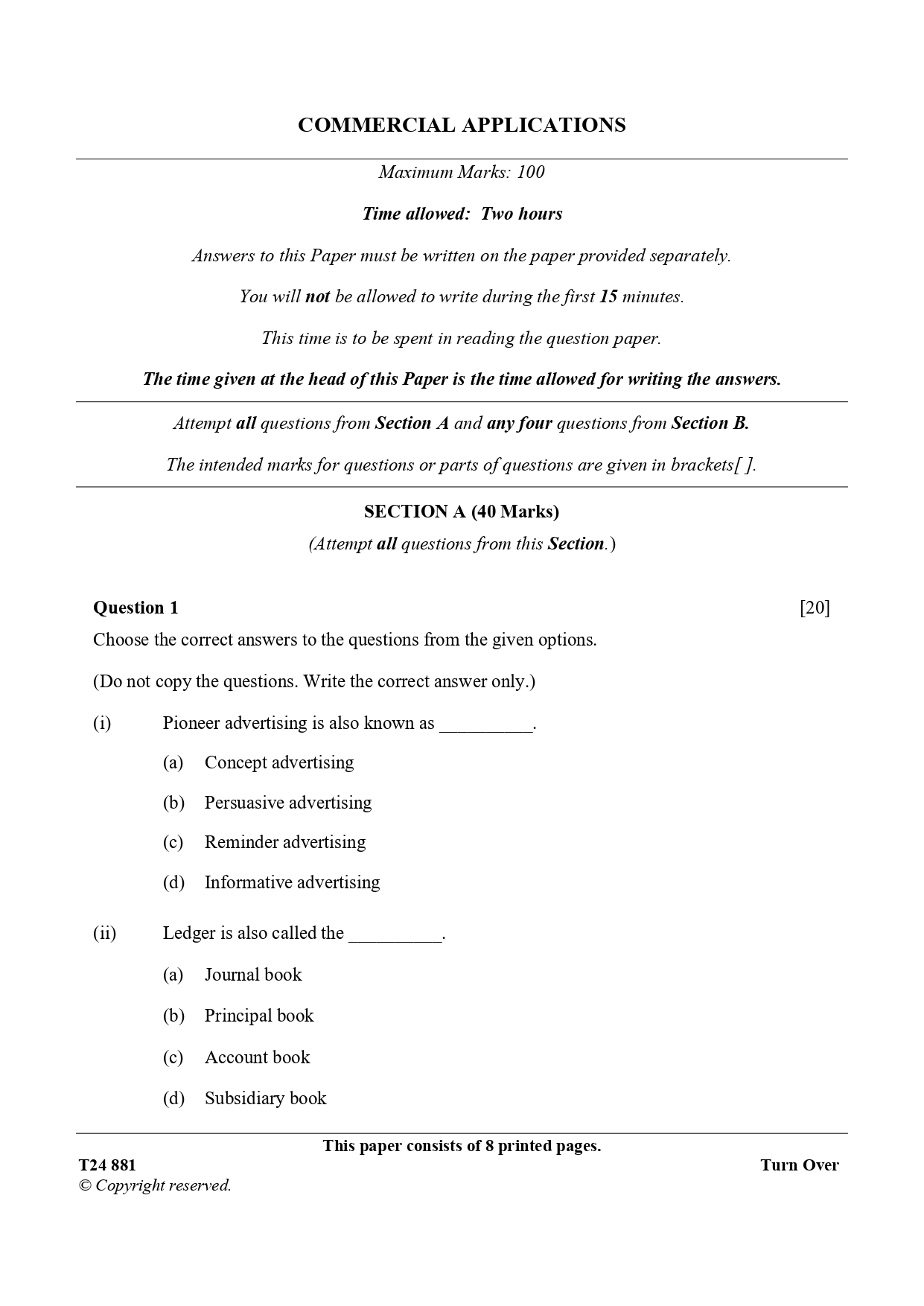 ICSE Class 10 Commercial Applications Question Paper 2024 Solved PDF Download — page 1