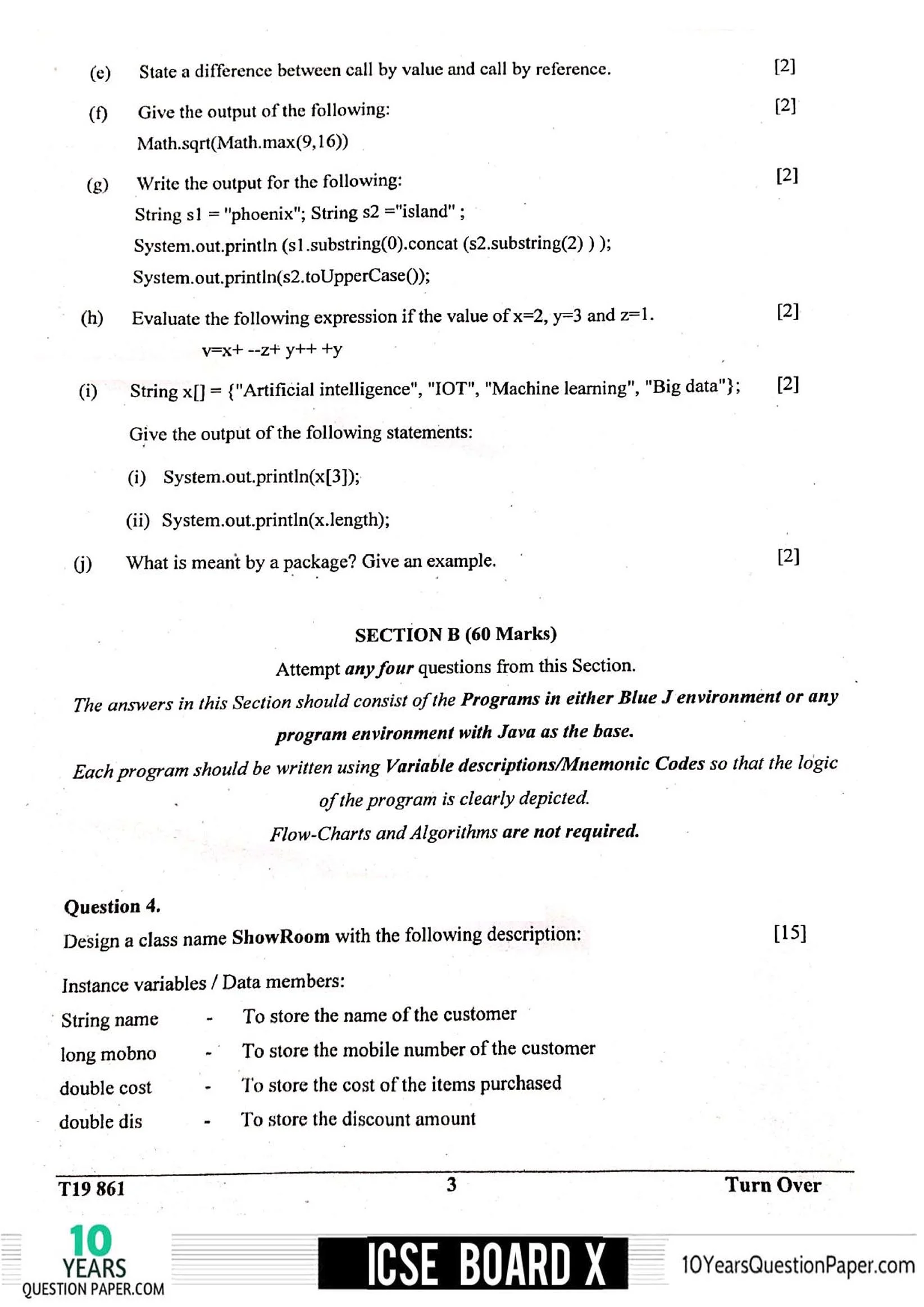 ICSE Class X 2019 Computer Applications Question Paper ICSE Class 10 Computer Applications 2019 Question Paper