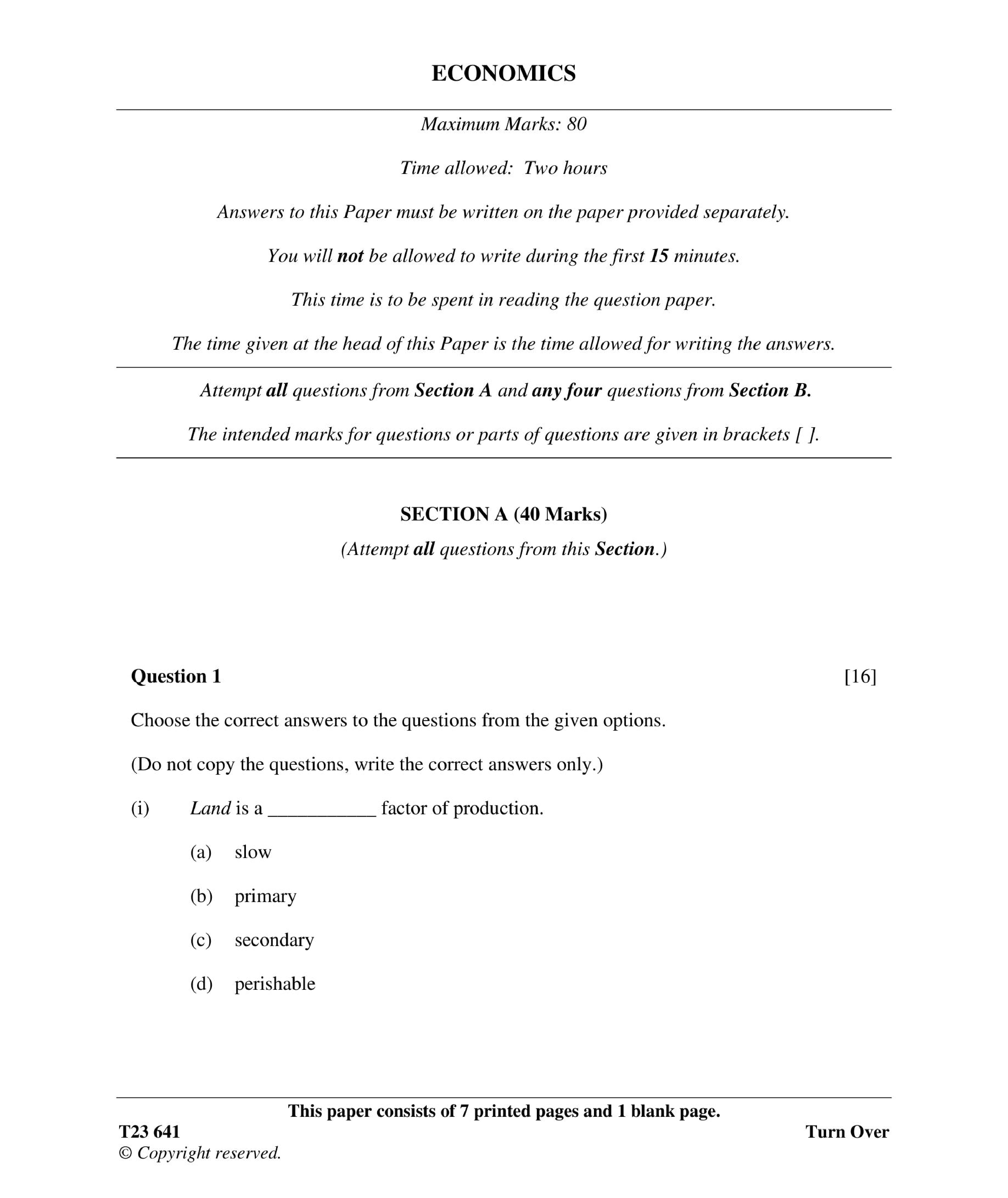 ICSE Class 10 Economics Question Paper 2023 Solved PDF Download — page 1