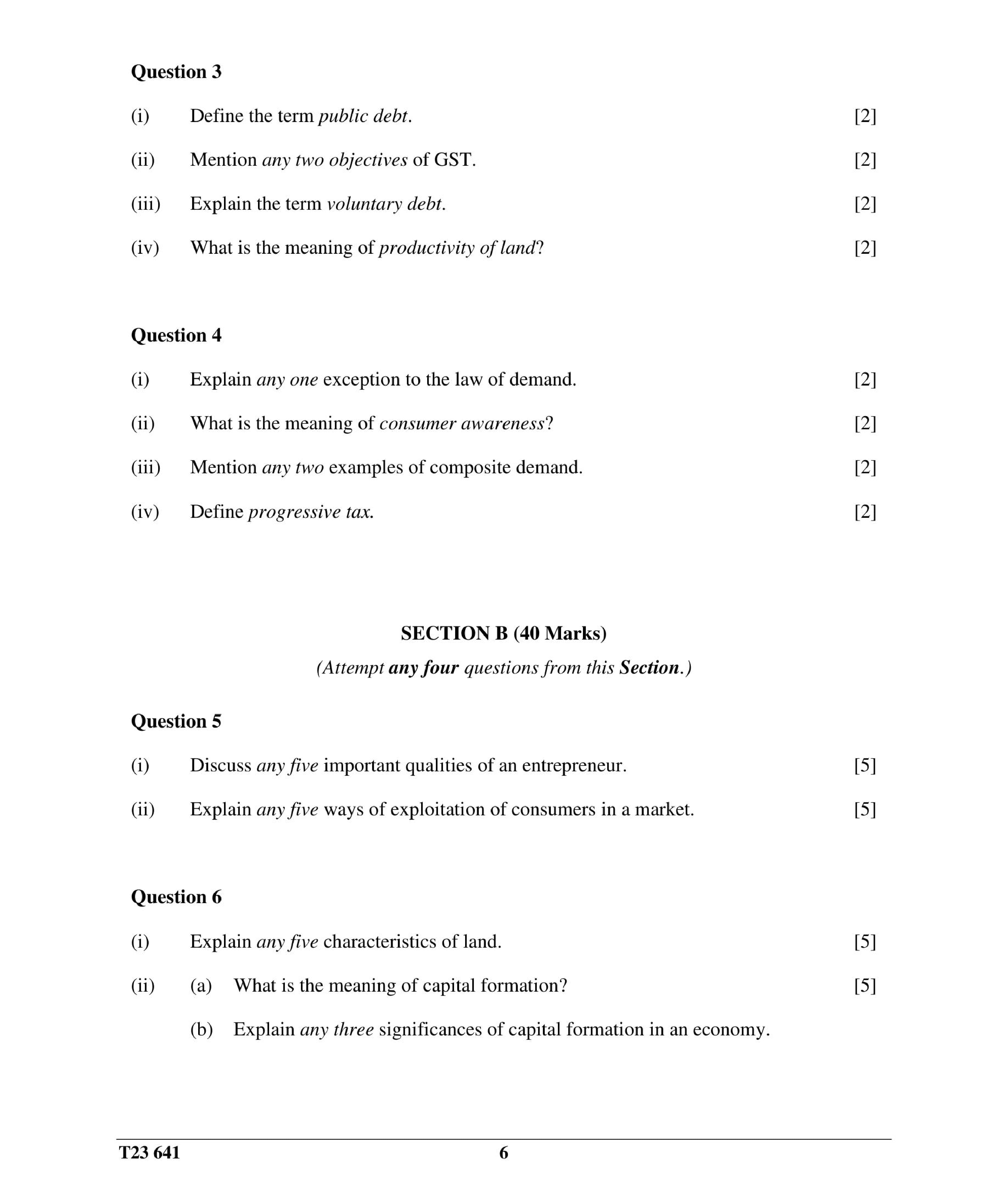 ICSE Class 10 Economics Question Paper 2023 Solved PDF Download — page 6