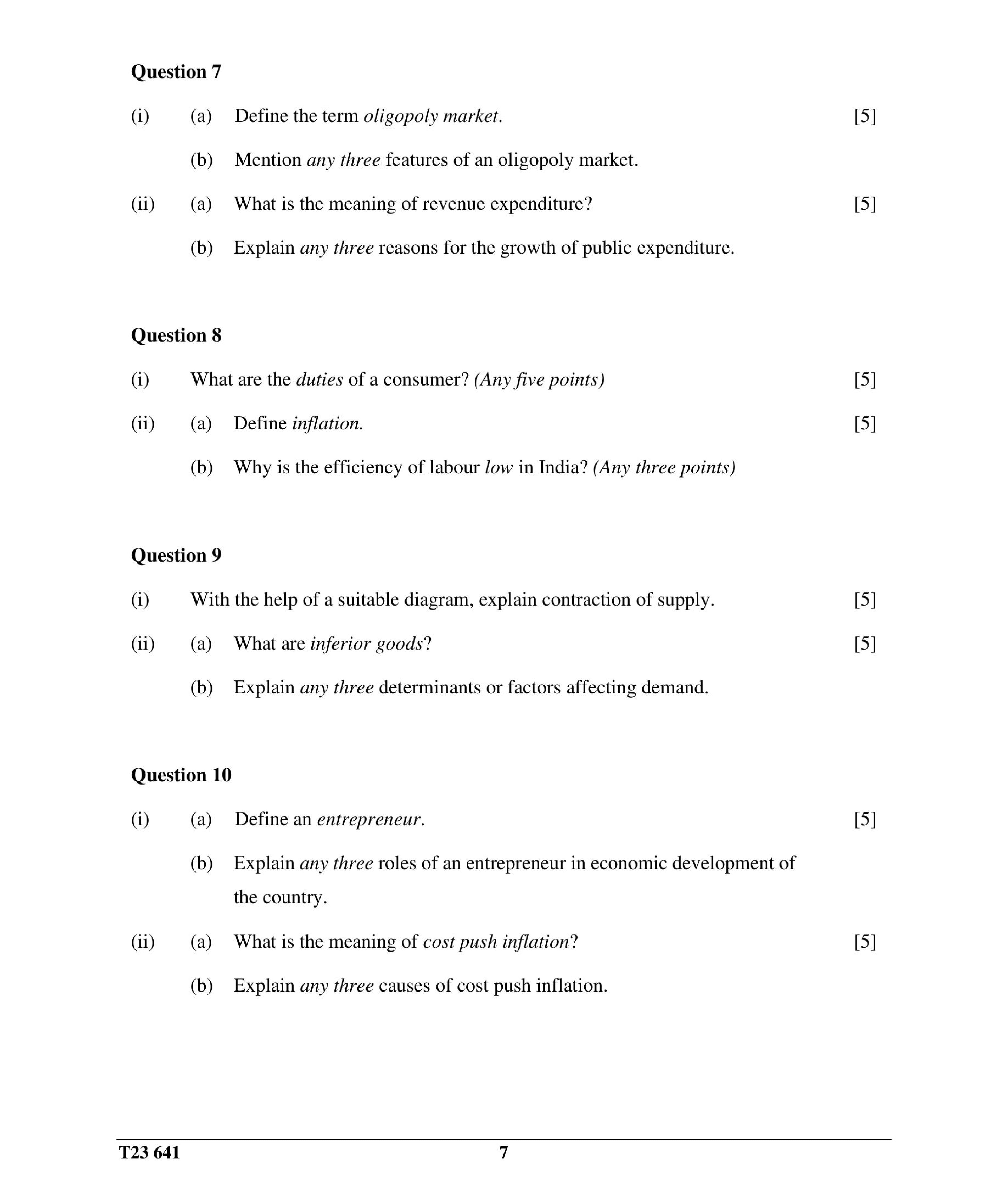 ICSE Class 10 Economics Question Paper 2023 Solved PDF Download — page 7